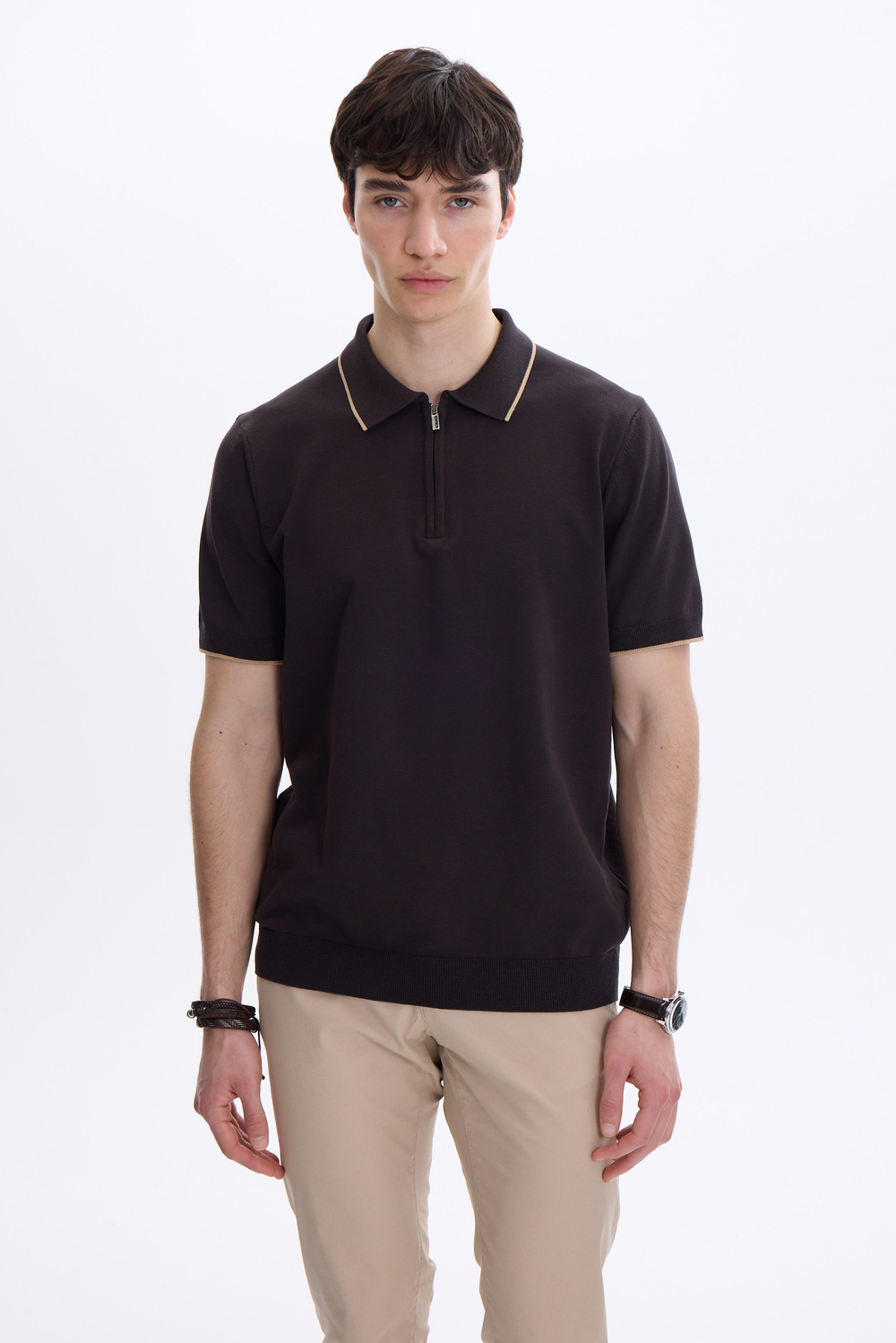 Kahve  Regular Fit Örme Triko
