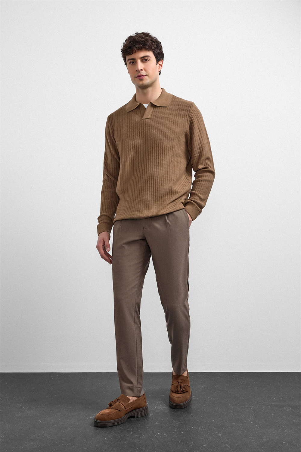 Camel Regular Fit Fitilli Triko Kazak