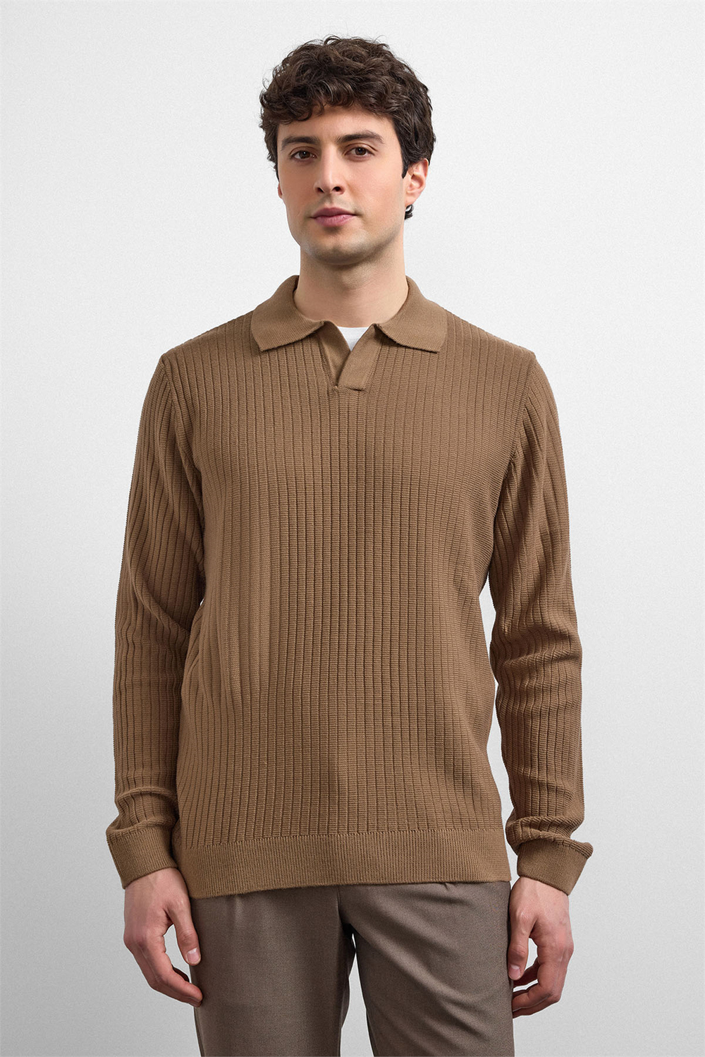 Camel Regular Fit Fitilli Triko Kazak