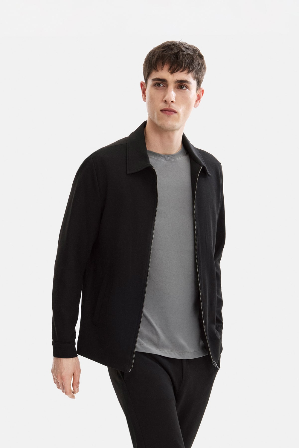 Siyah Regular Fit Jakarlı Diagonel Ceket