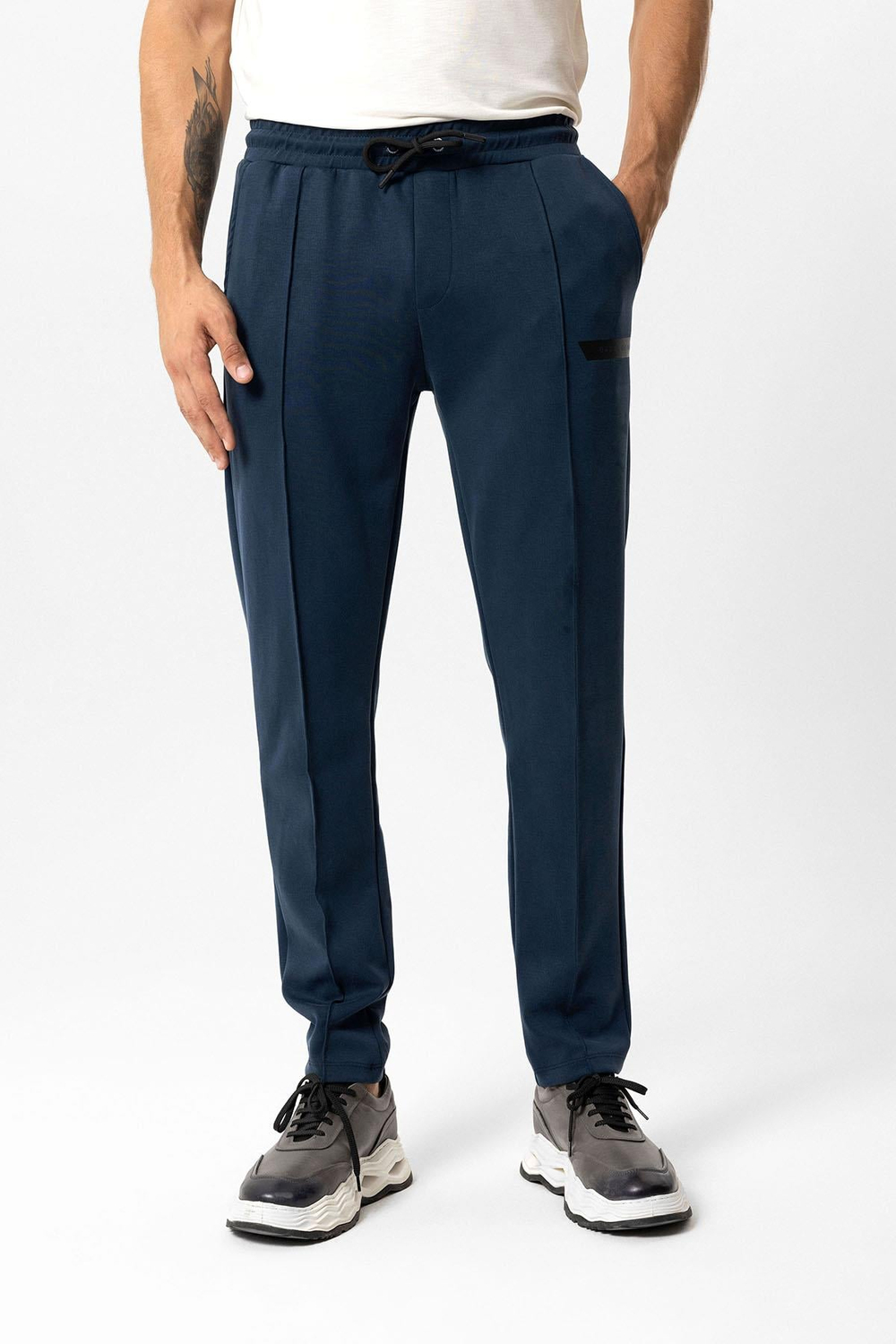 Lacivert Regular Fit Beli Bağcıklı Örme Jogger Pantolon