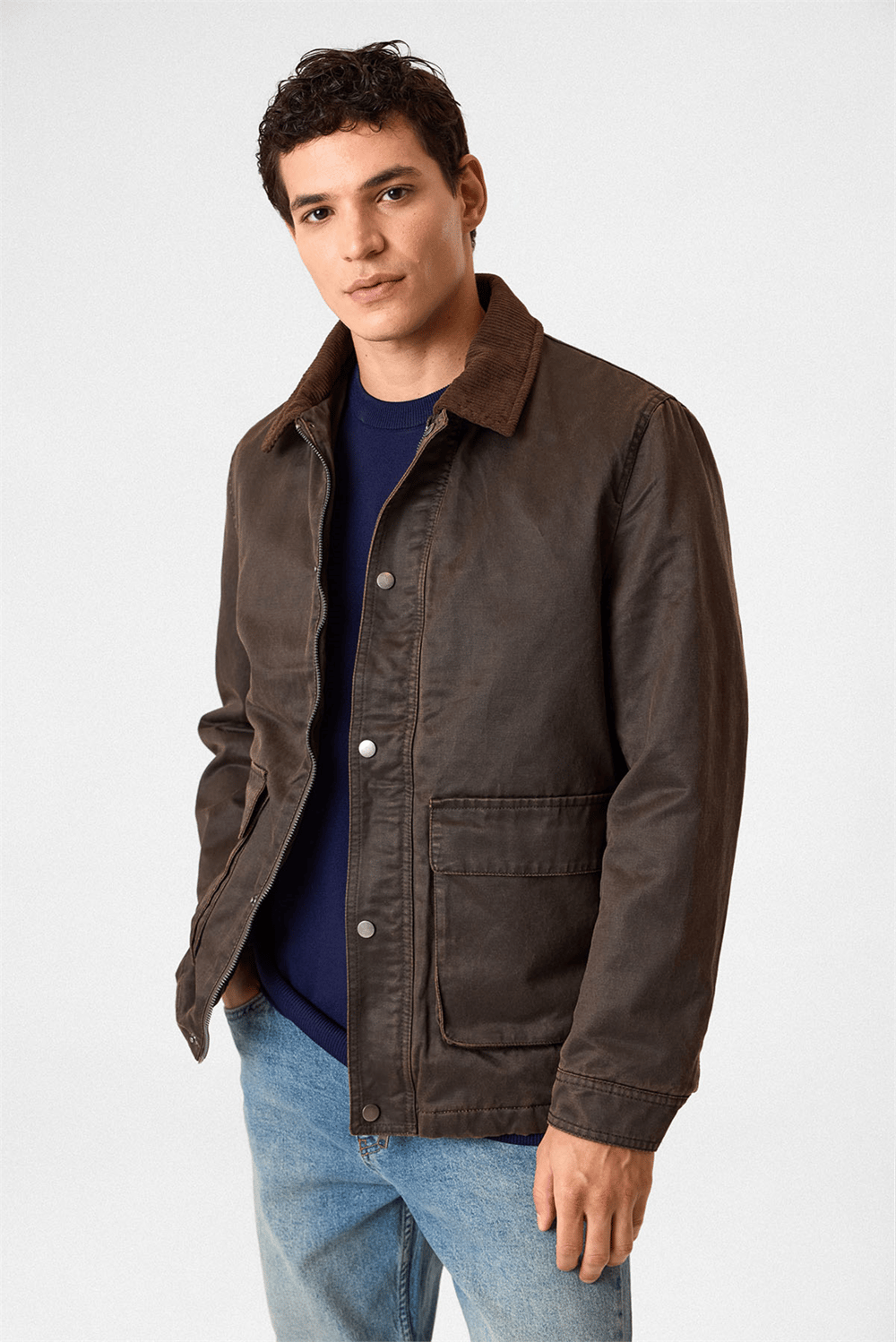 Kahve Regular Fit Kaplamalı Mont