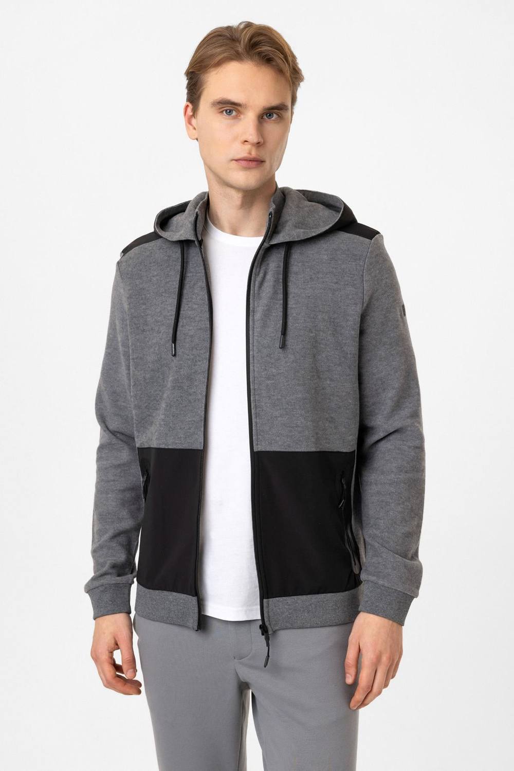 Antrasit Regular Fit Kapüşonlu Fermuarlı Sweatshirt