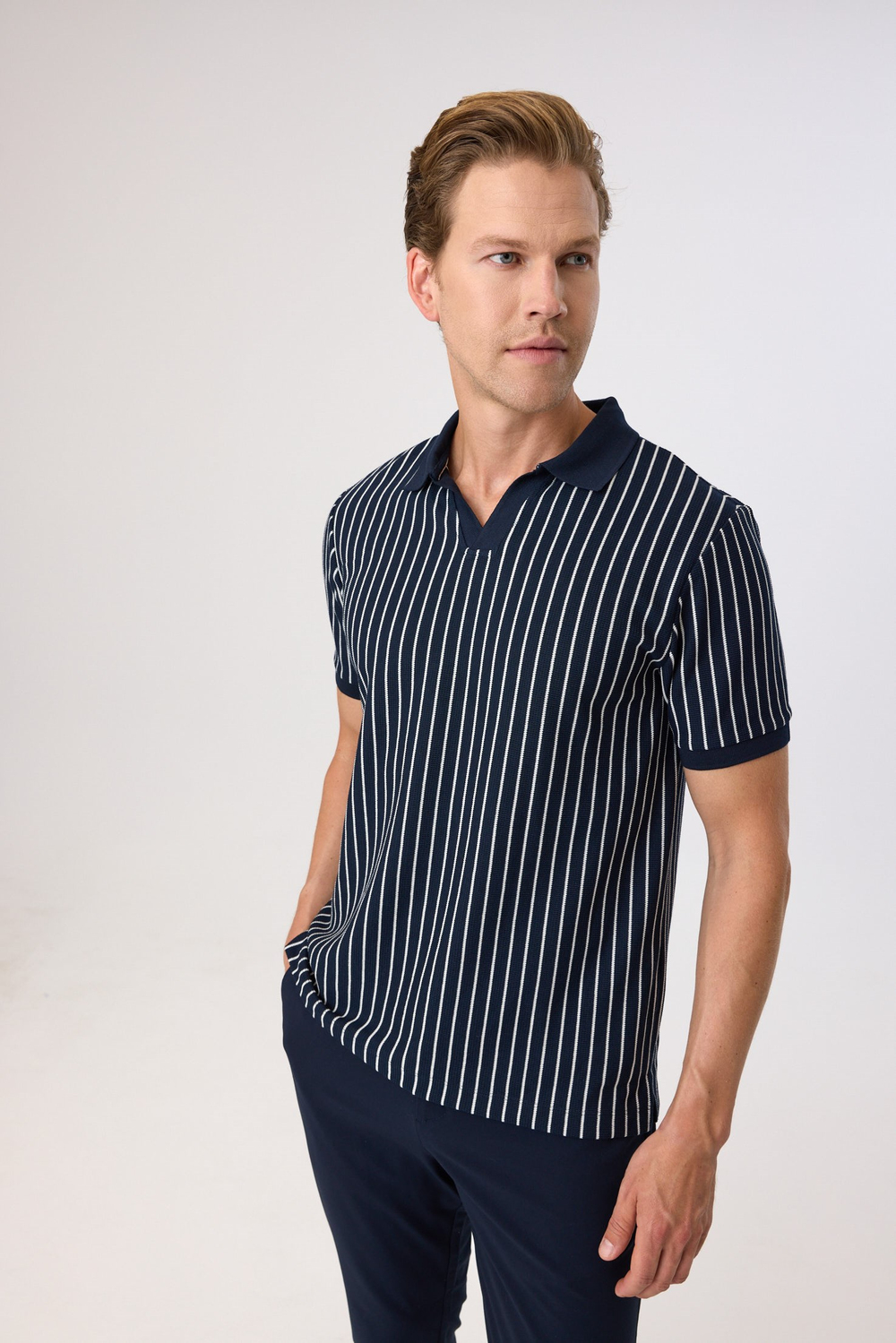Regular Fit Lacivert Düğmesiz Polo Yaka Tişört