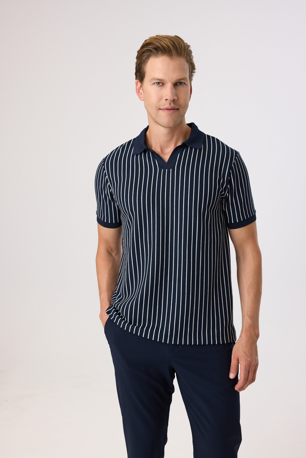 Regular Fit Lacivert Düğmesiz Polo Yaka Tişört