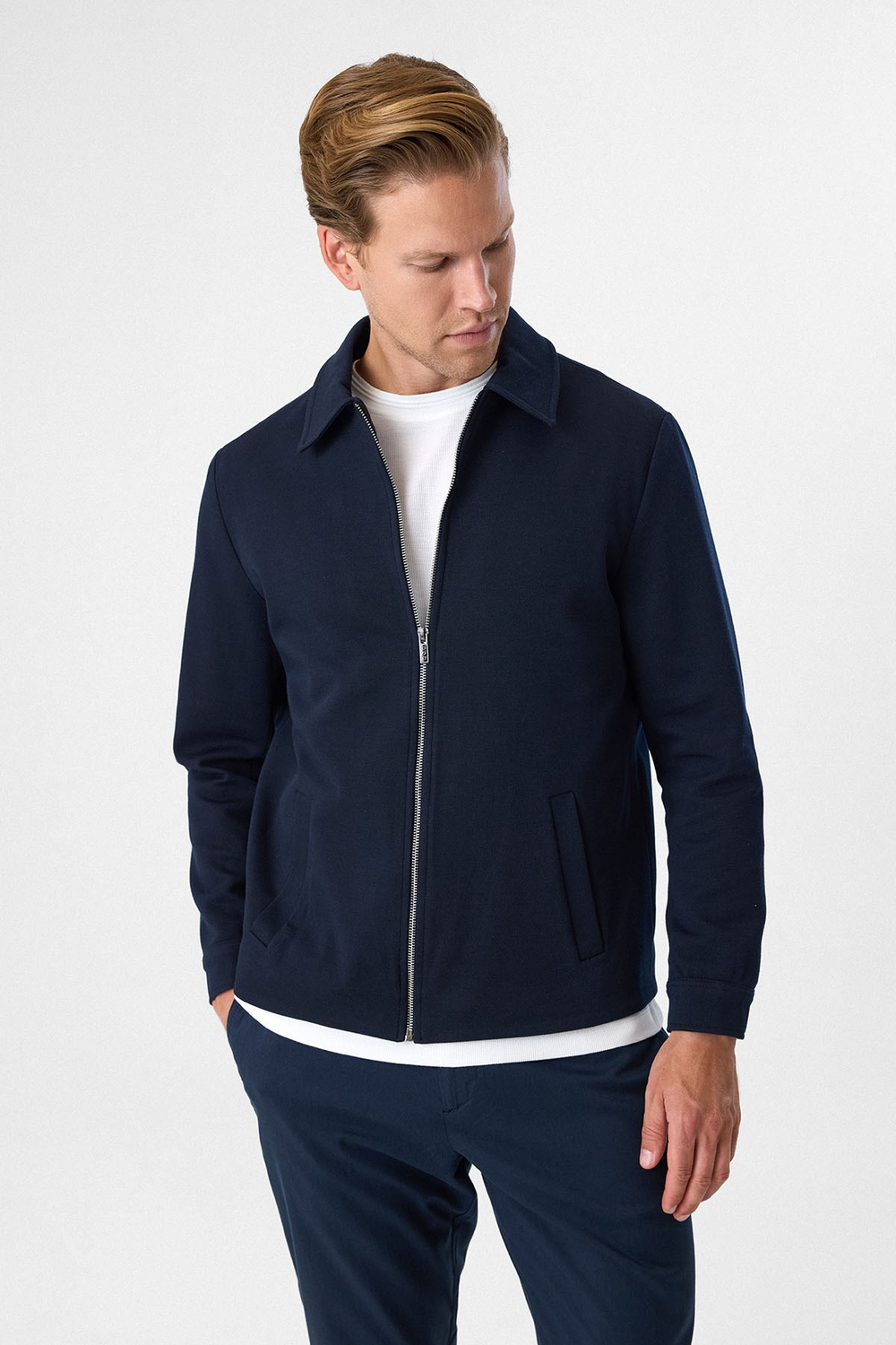Lacivert Regular Fit Örme Diagonel Mont 