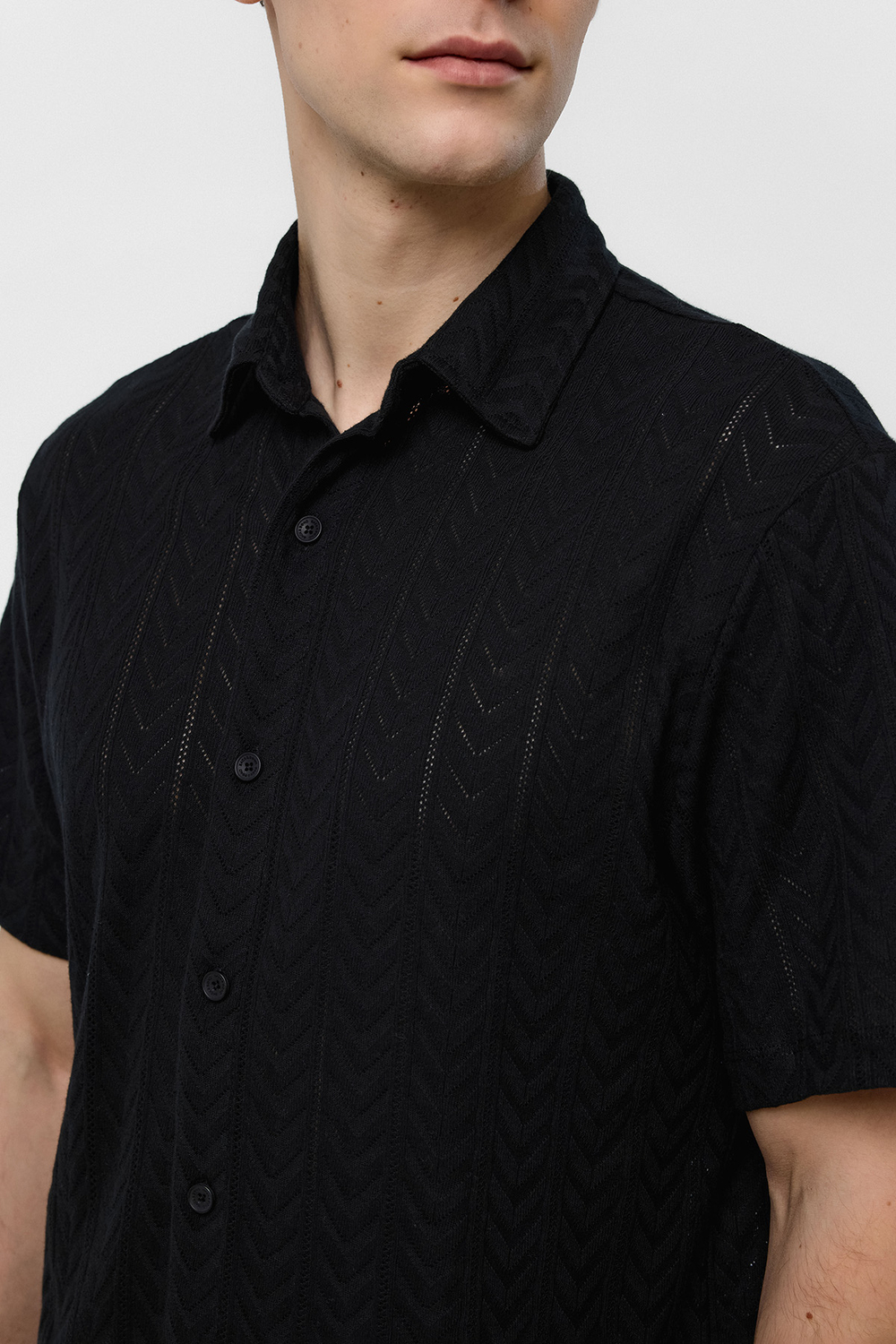 Siyah Regular Fit %100 Pamuk Kısa Kollu Gömlek