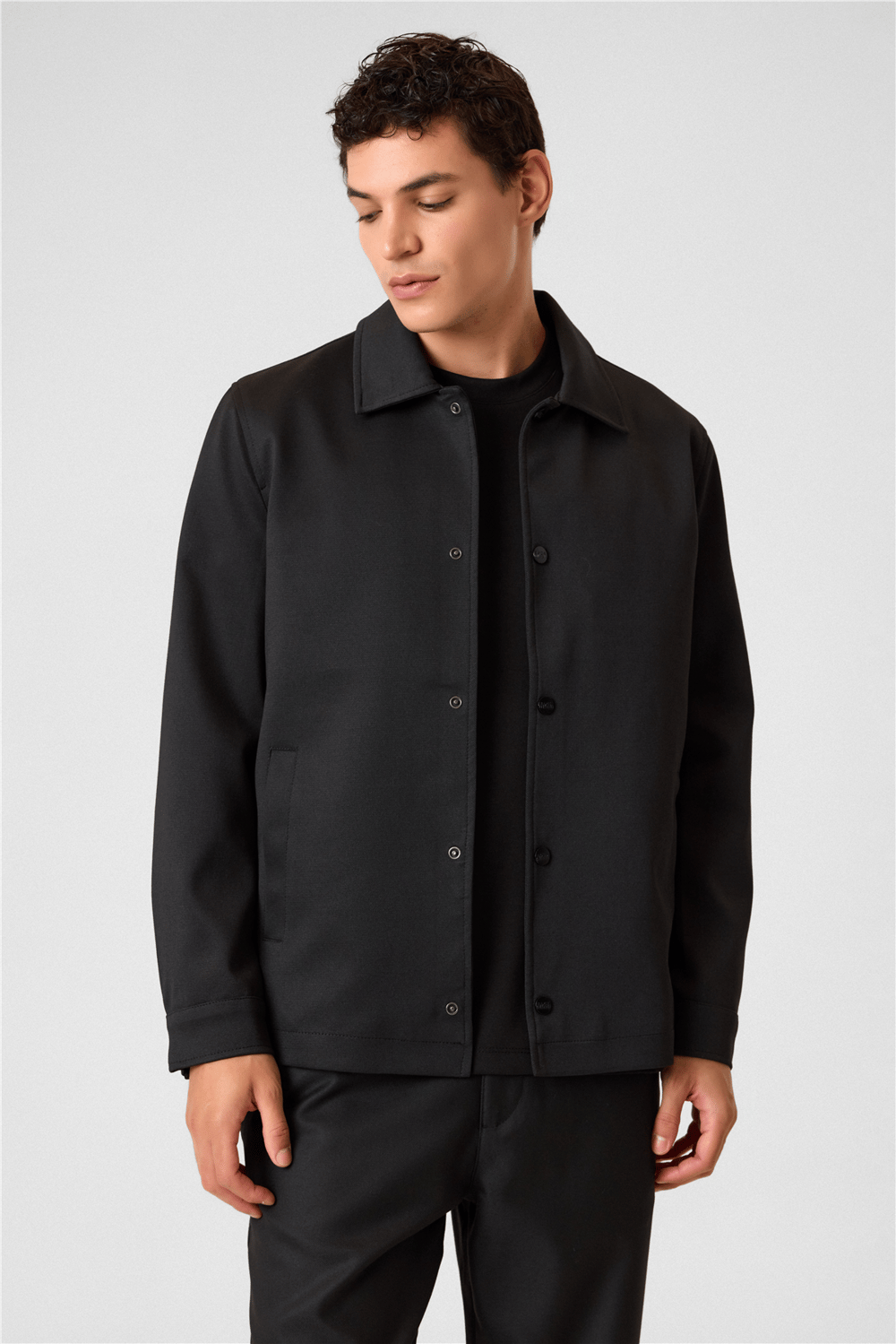 Siyah Regular Fit Örme Mont