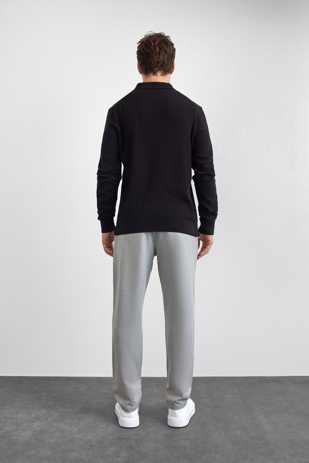 Siyah Regular Fit Polo Yaka Triko Kazak