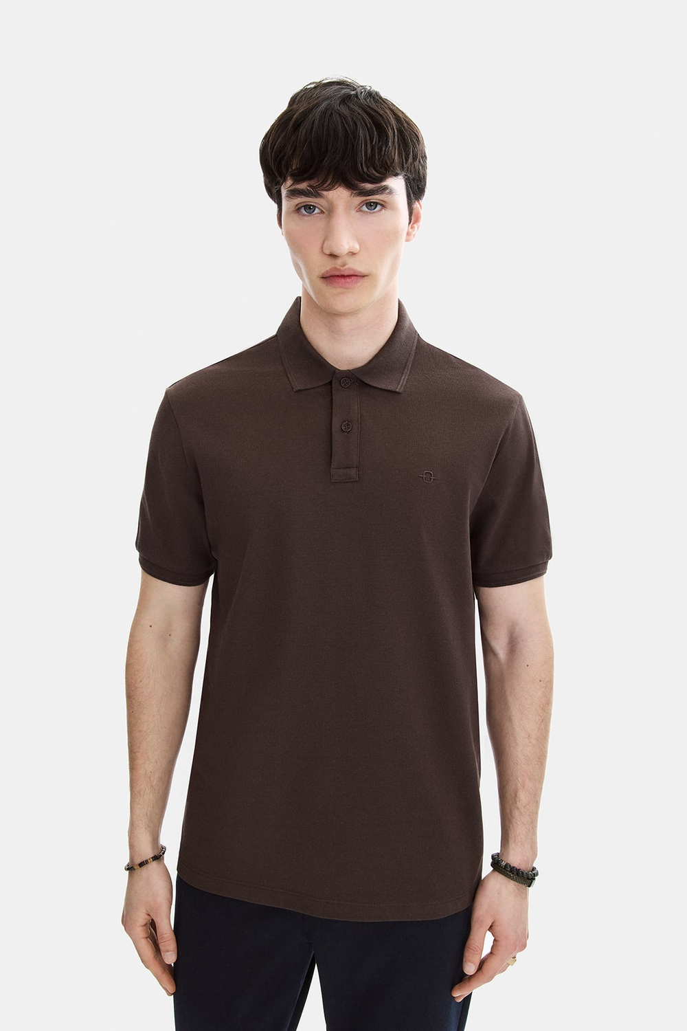 Kahve Regular Fit Örme Polo Yaka Tişört