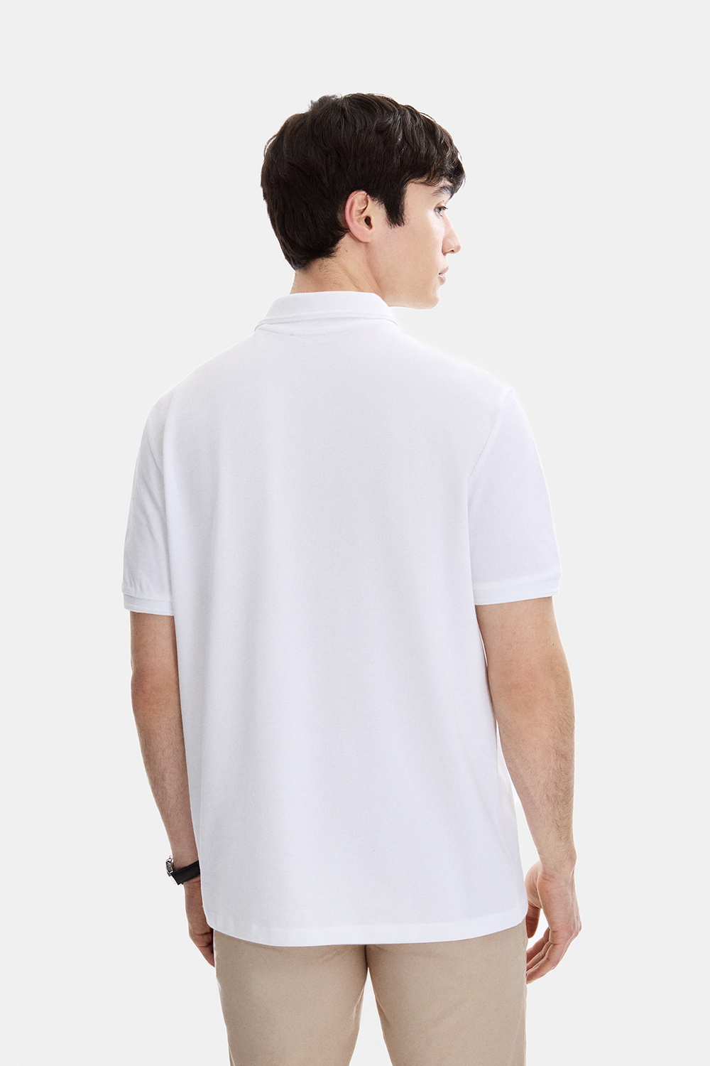 Beyaz Regular Fit Örme Polo Yaka Tişört