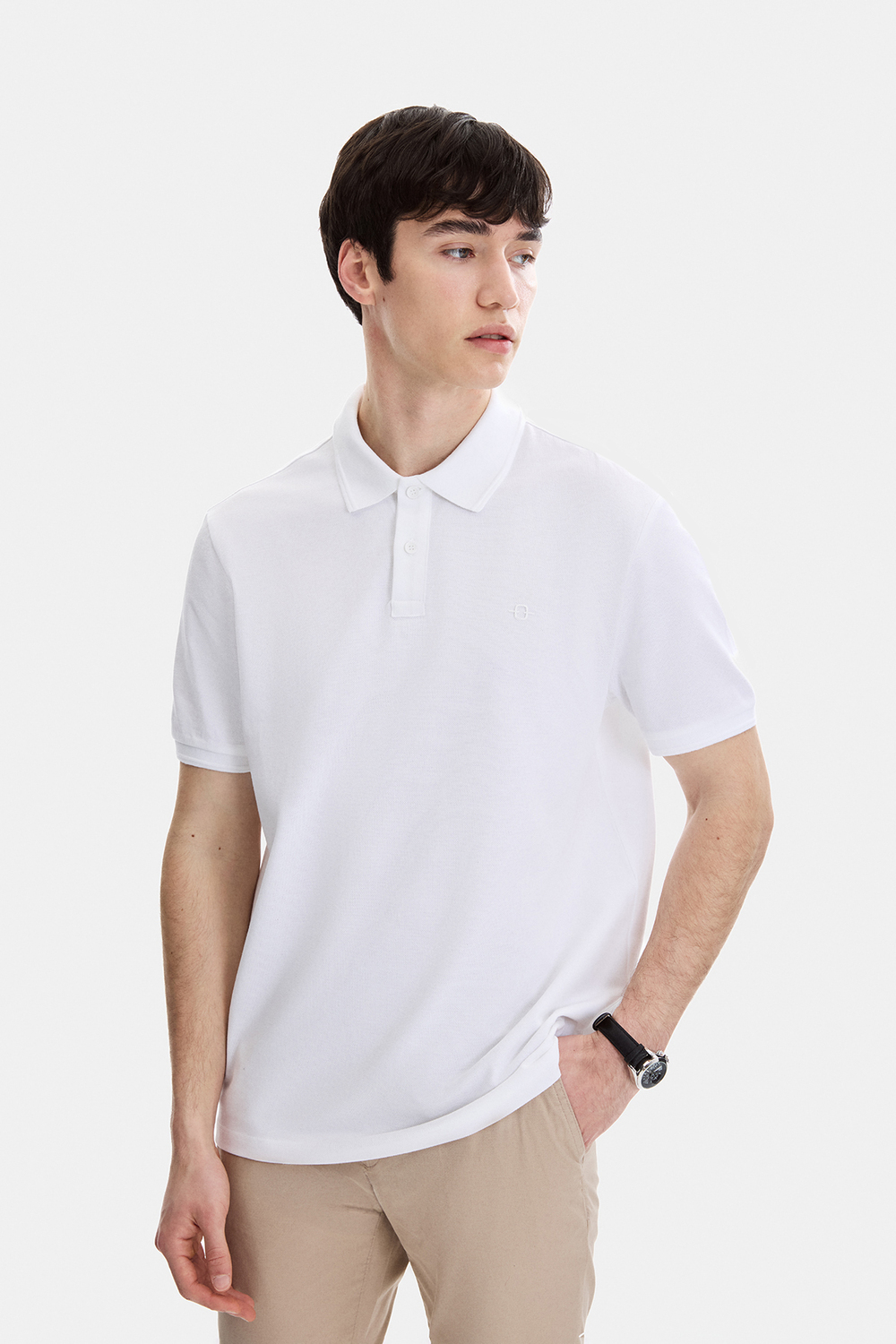 Beyaz Regular Fit Örme Polo Yaka Tişört