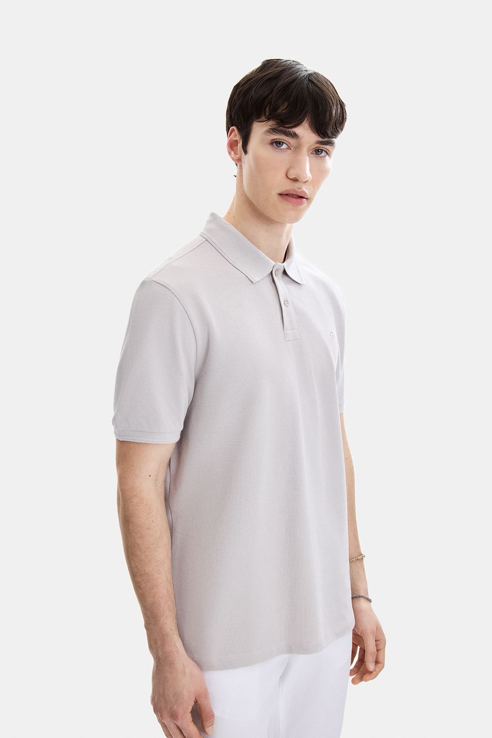 Açık Gri Regular Fit Örme Polo Yaka Tişört