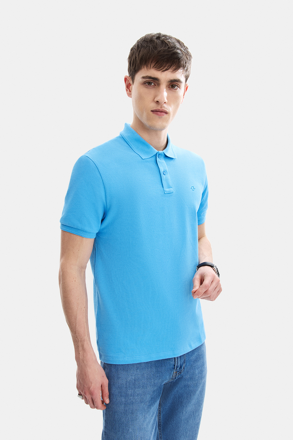 Gök Mavi Regular Fit Örme Polo YakaTişört