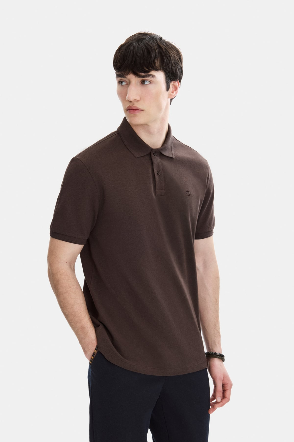 Kahve Regular Fit Örme Polo Yaka Tişört