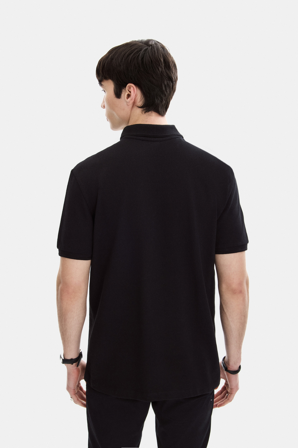 Siyah Regular Fit Örme Polo Yaka Tişört