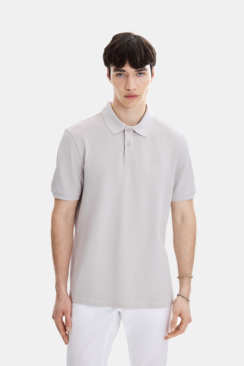 Açık Gri Regular Fit Örme Polo Yaka Tişört