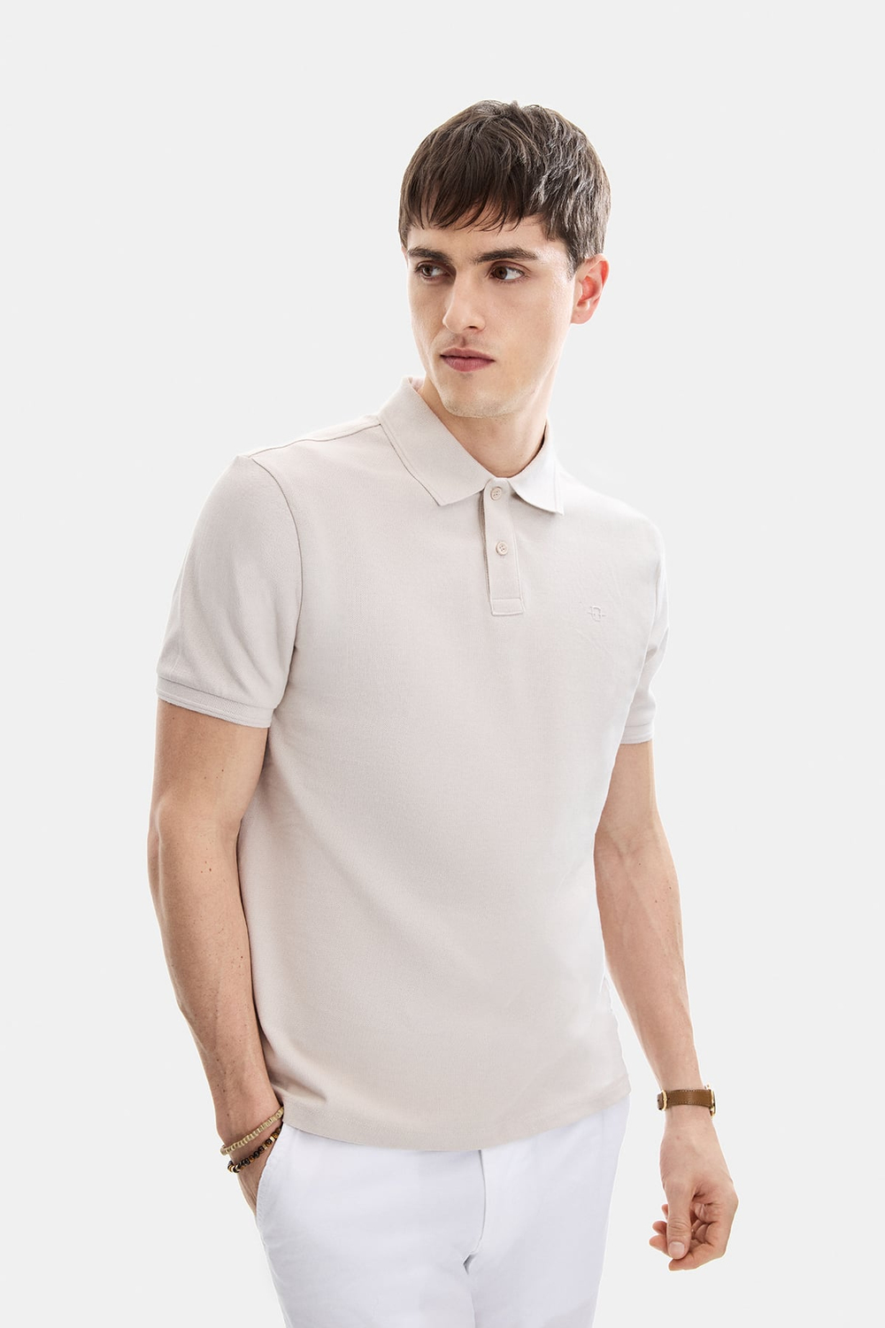 Bej Regular Fit Örme Polo Yaka Tişört