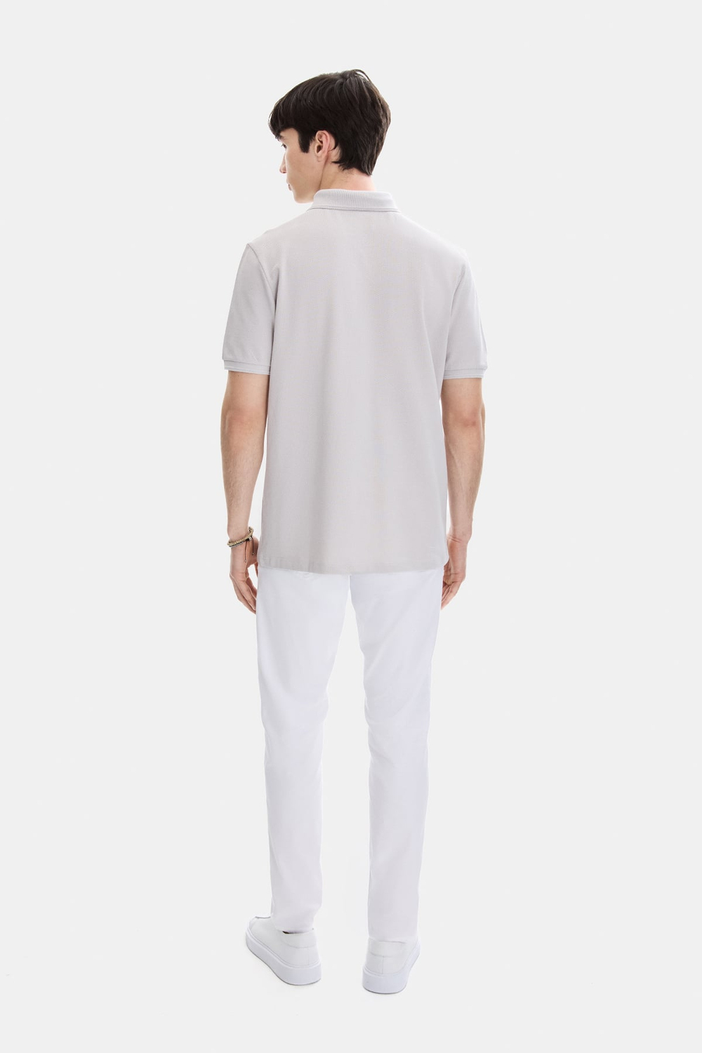 Açık Gri Regular Fit Örme Polo Yaka Tişört