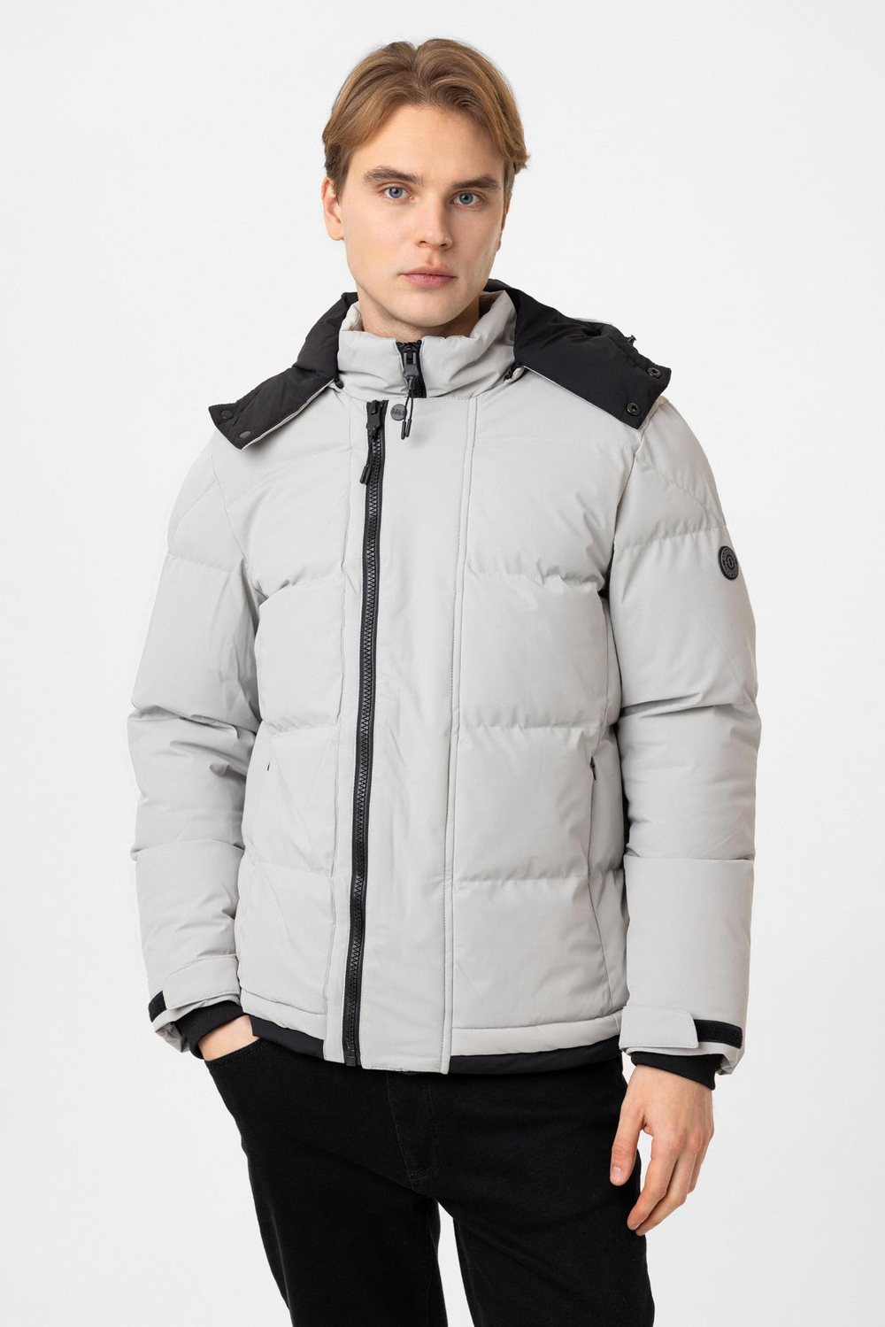 Açık Gri Regular Fit Kapüşonlu Puffer Mont