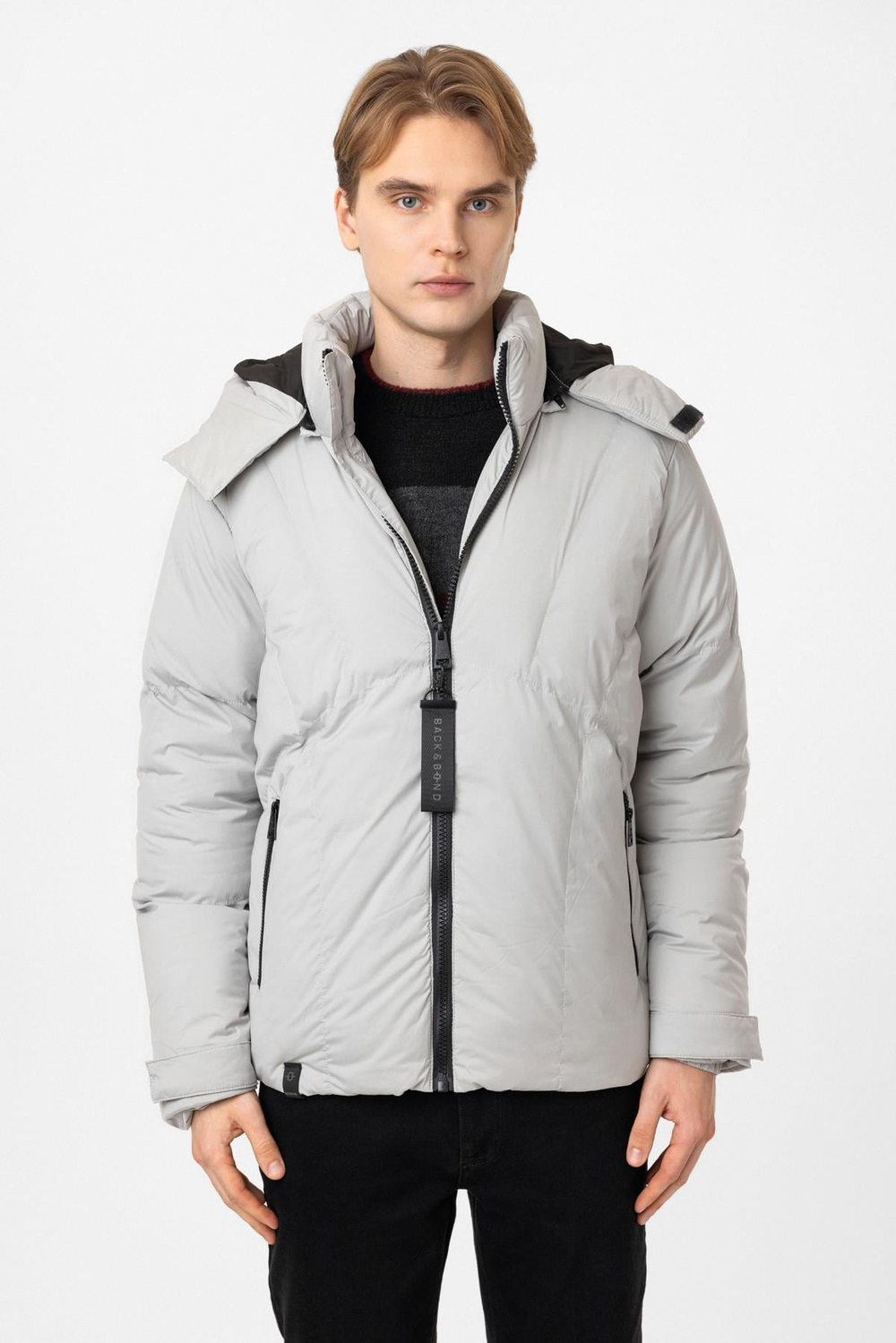 Açık Gri Regular Fit Kapüşonlu Puffer Mont