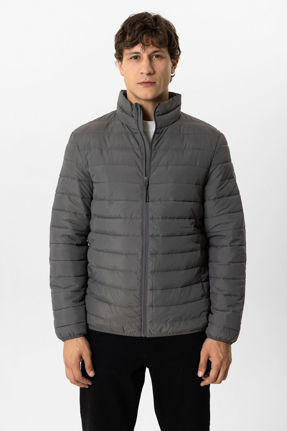 Antrasit Regular Fit Dik Yaka Puffer Şişme Mont