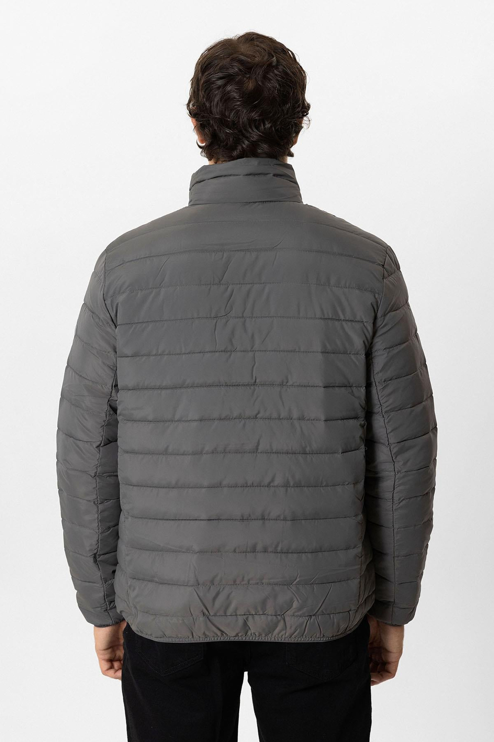Antrasit Regular Fit Dik Yaka Puffer Şişme Mont