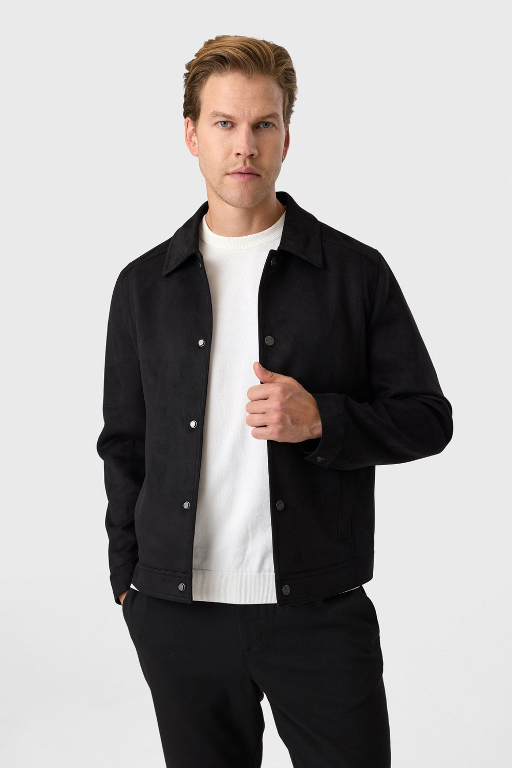Regular Fit Siyah Süet Mont