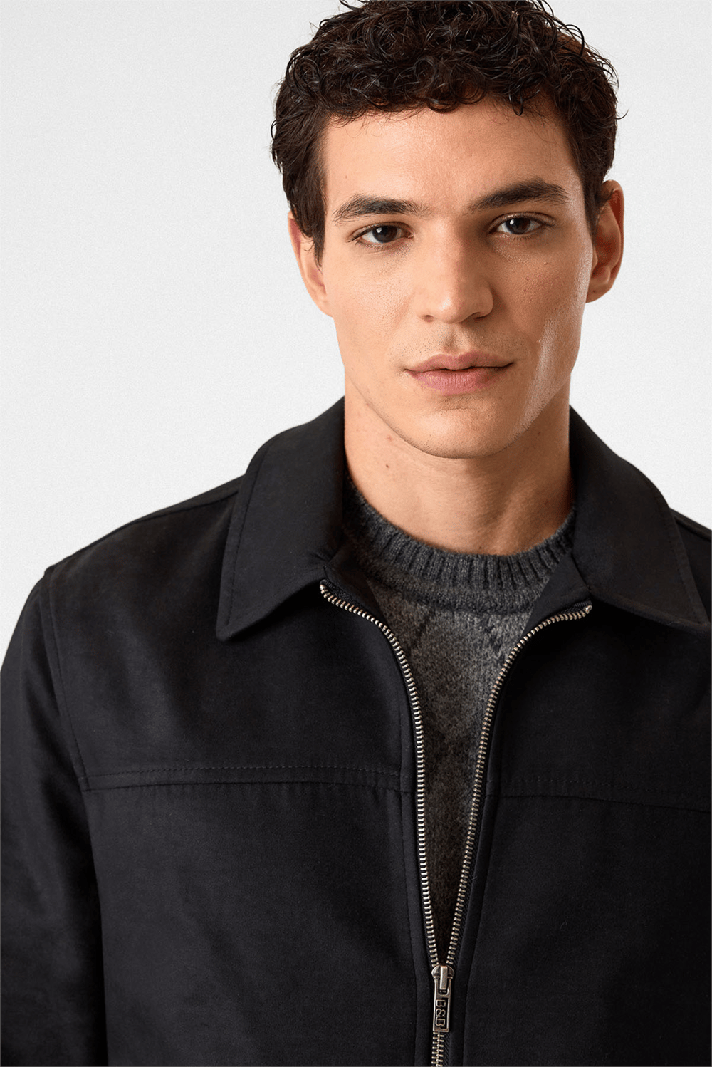 Siyah Regular Fit Süet Mont