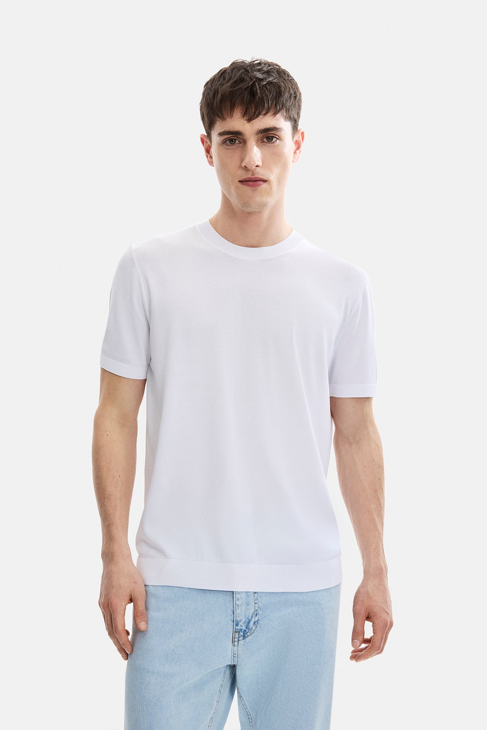 Beyaz Regular Fit Örme Triko
