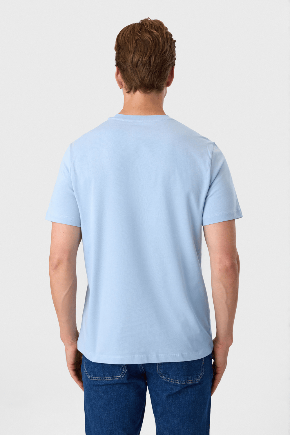 Relaxed Fit Baskılı Mavi Bisiklet Yaka Tişört