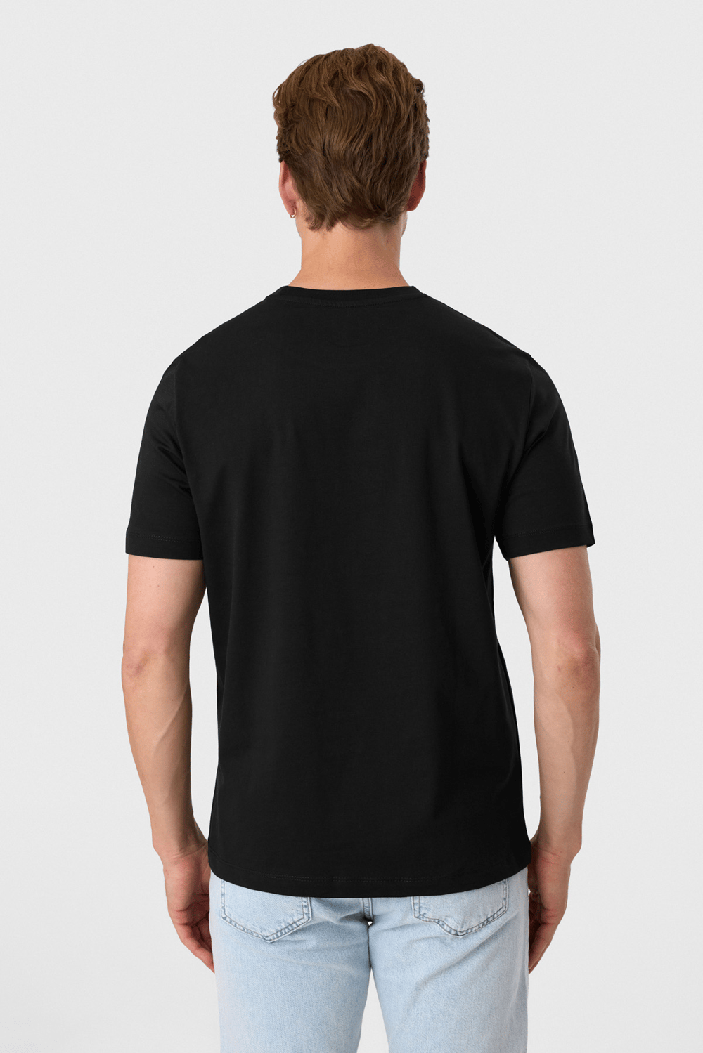 Relaxed Fit Baskılı Siyah Bisiklet Yaka Tişört