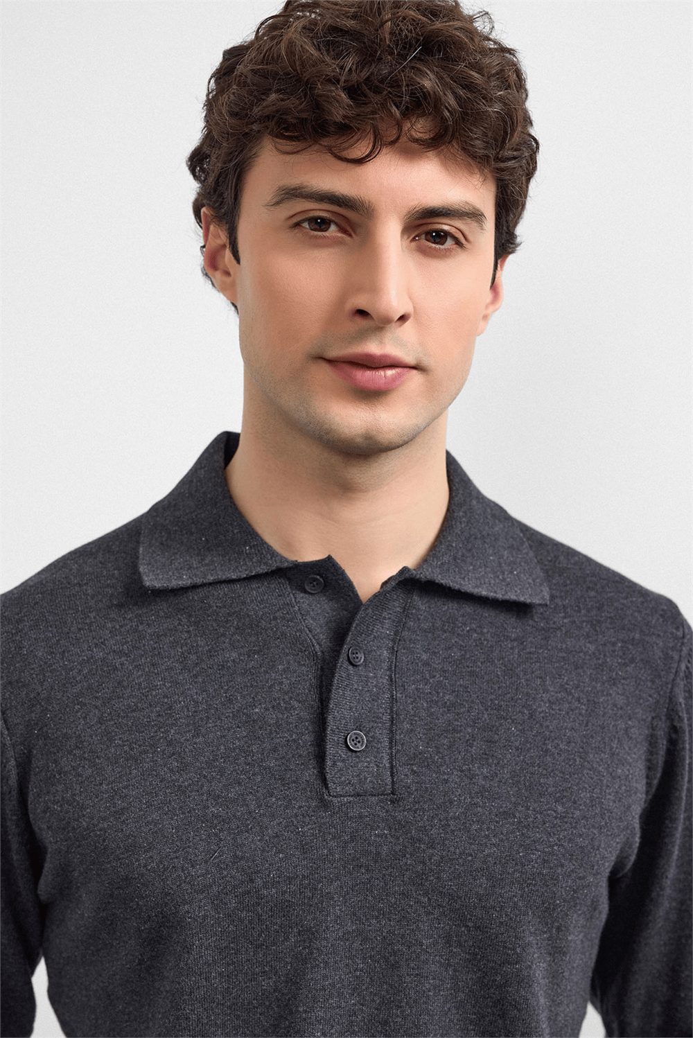 Antrasit Relaxed Fit Polo Yaka Triko Kazak