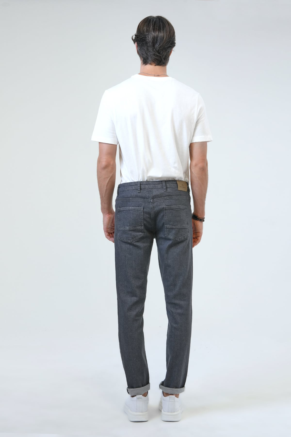 Koyu Gri Slim Fit 5 Cepli Pamuklu Denim Pantolon