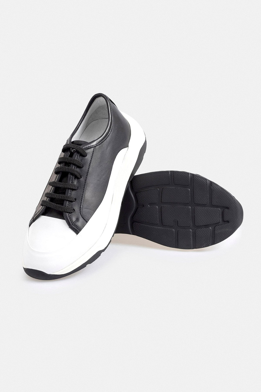 %100 Deri Termo Tabanlı Siyah Beyaz Erkek Sneaker Ayakkabı
