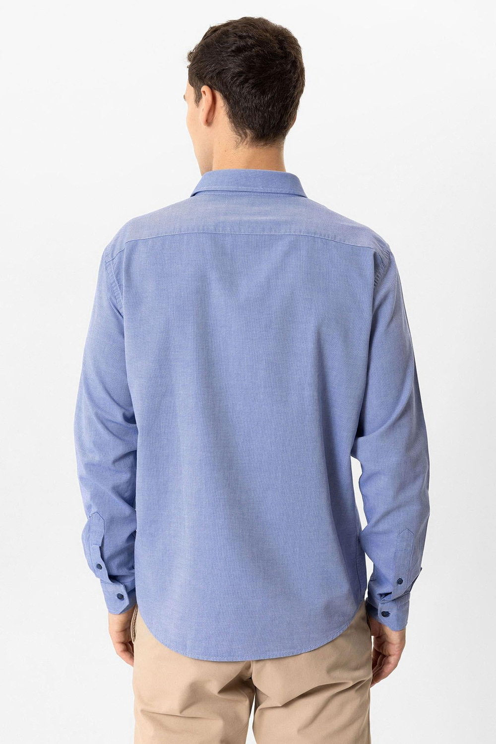 Lacivert Slim Fit %100 Pamuk Oxford Gömlek
