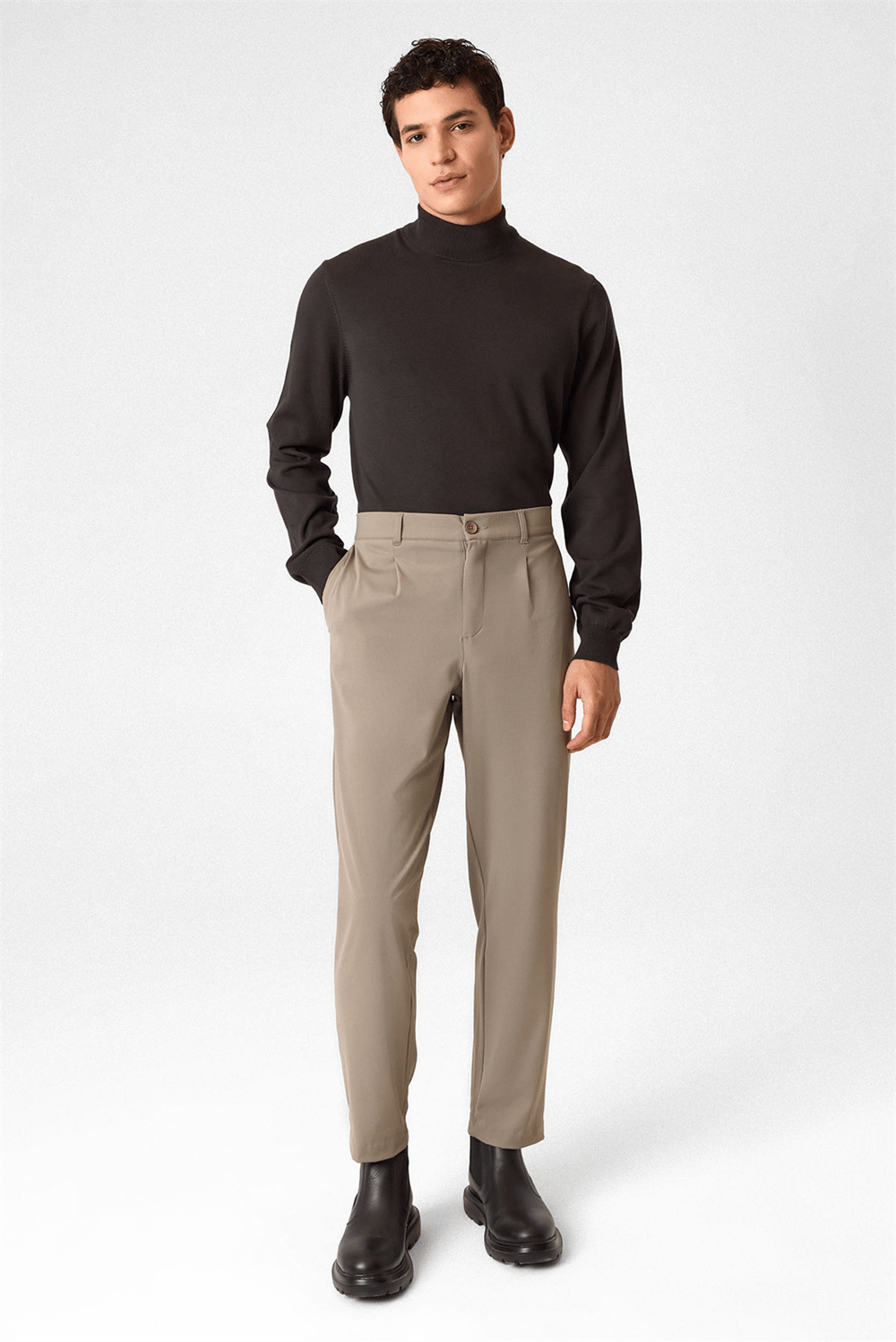 Bej Slim Fit Örme Jogger Pantolon
