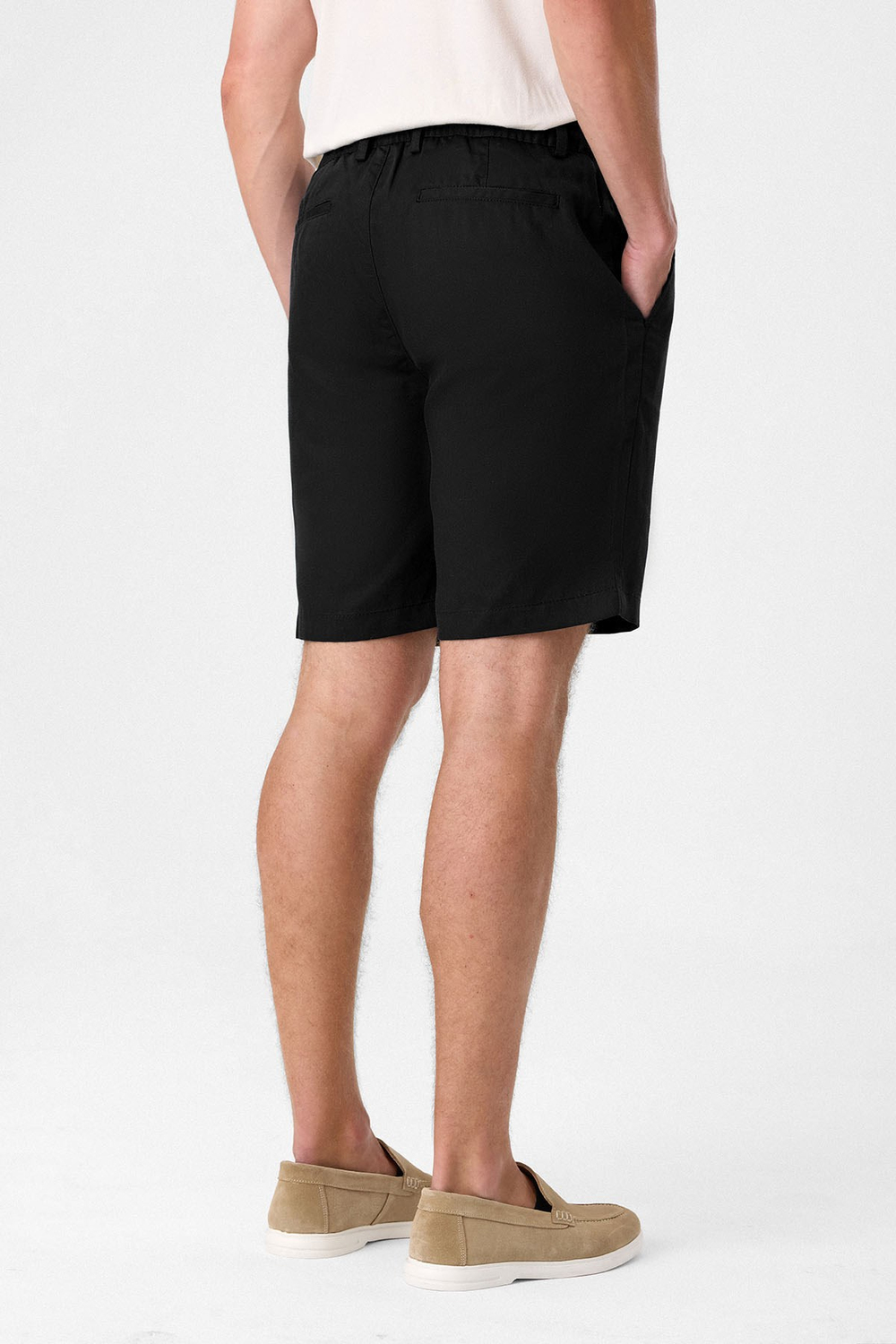 Siyah Regular Fit Keten Şort
