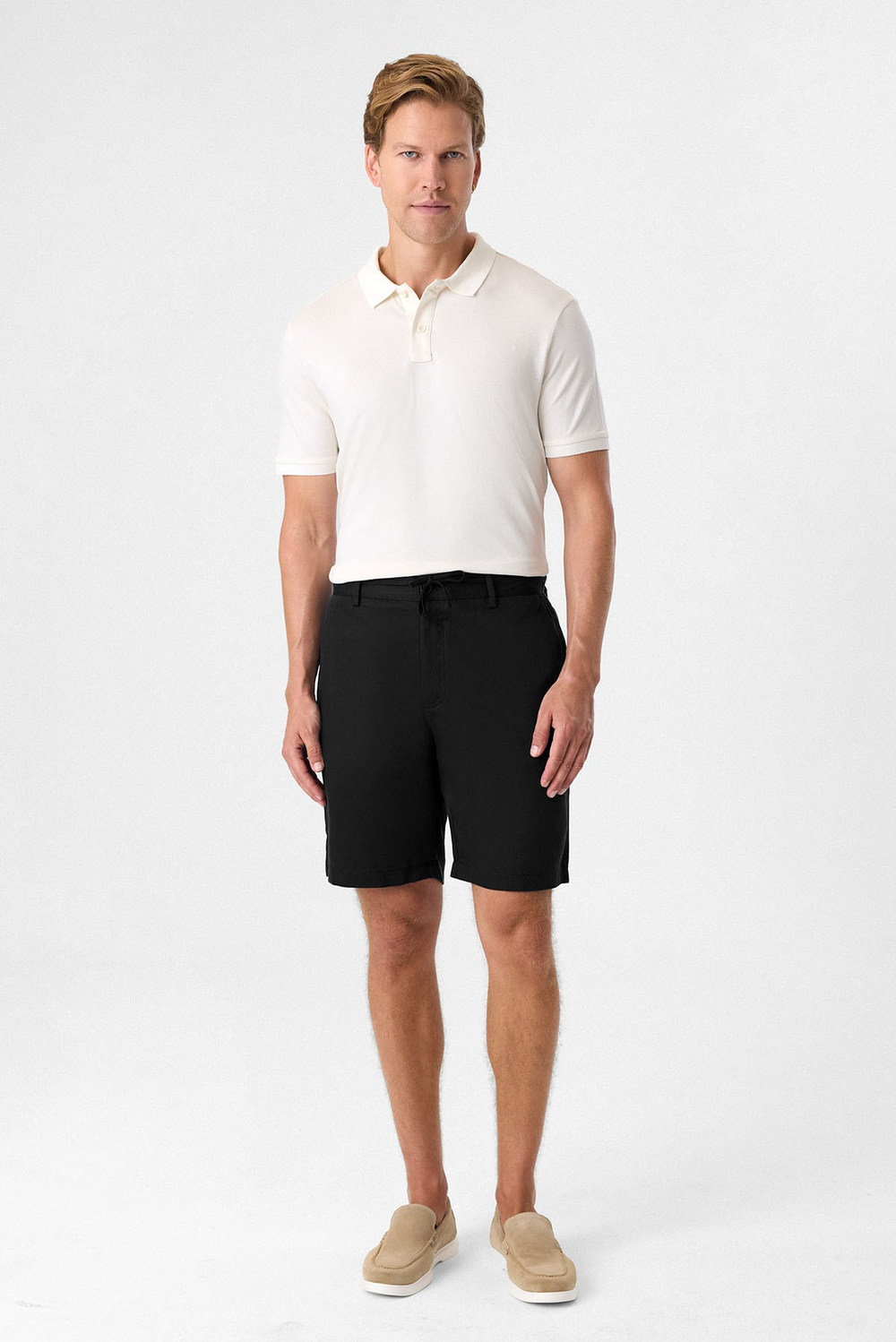 Siyah Regular Fit Keten Şort
