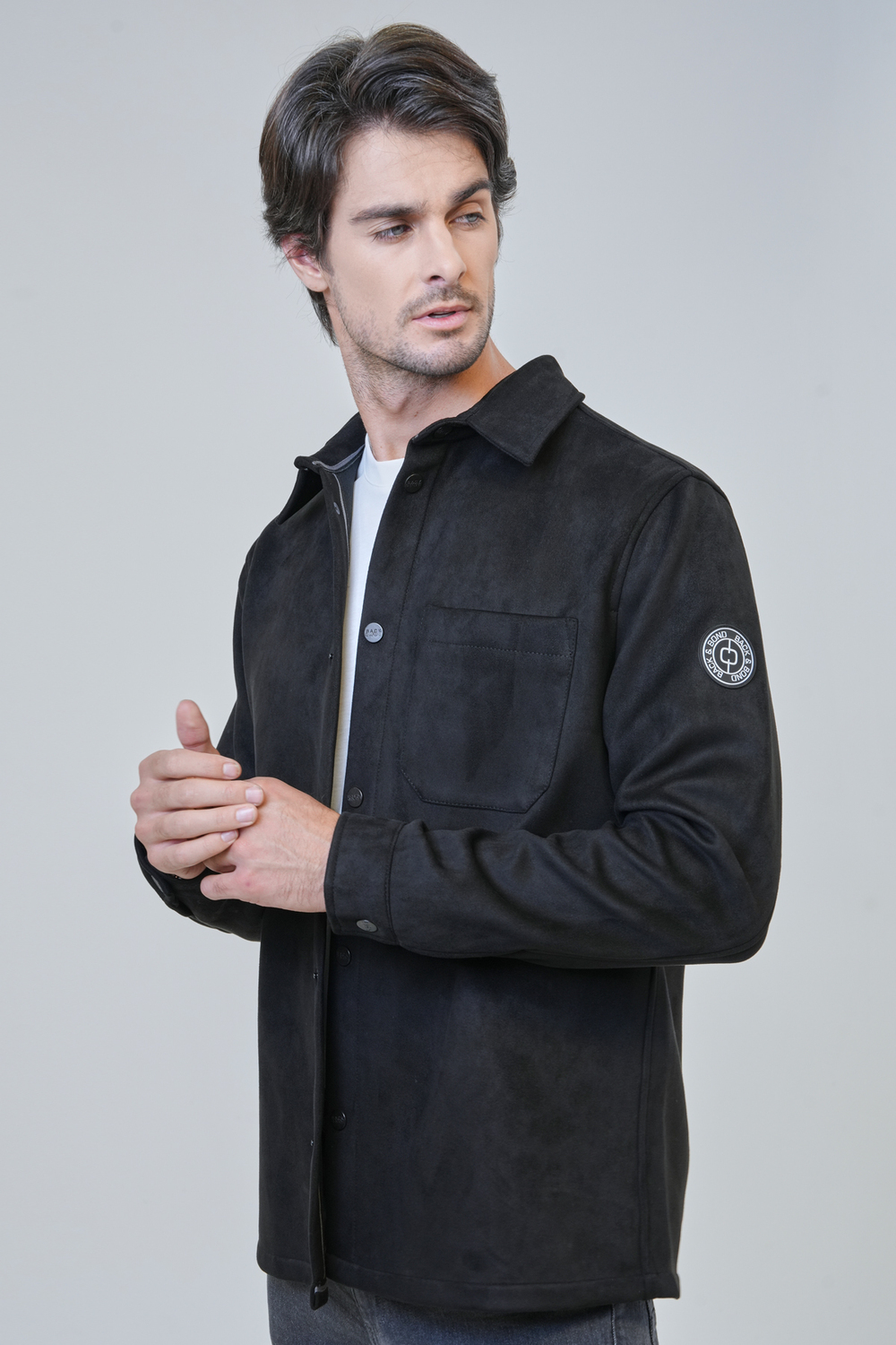 Siyah Regular Fit Gömlek Yaka Süet Gömlek Ceket