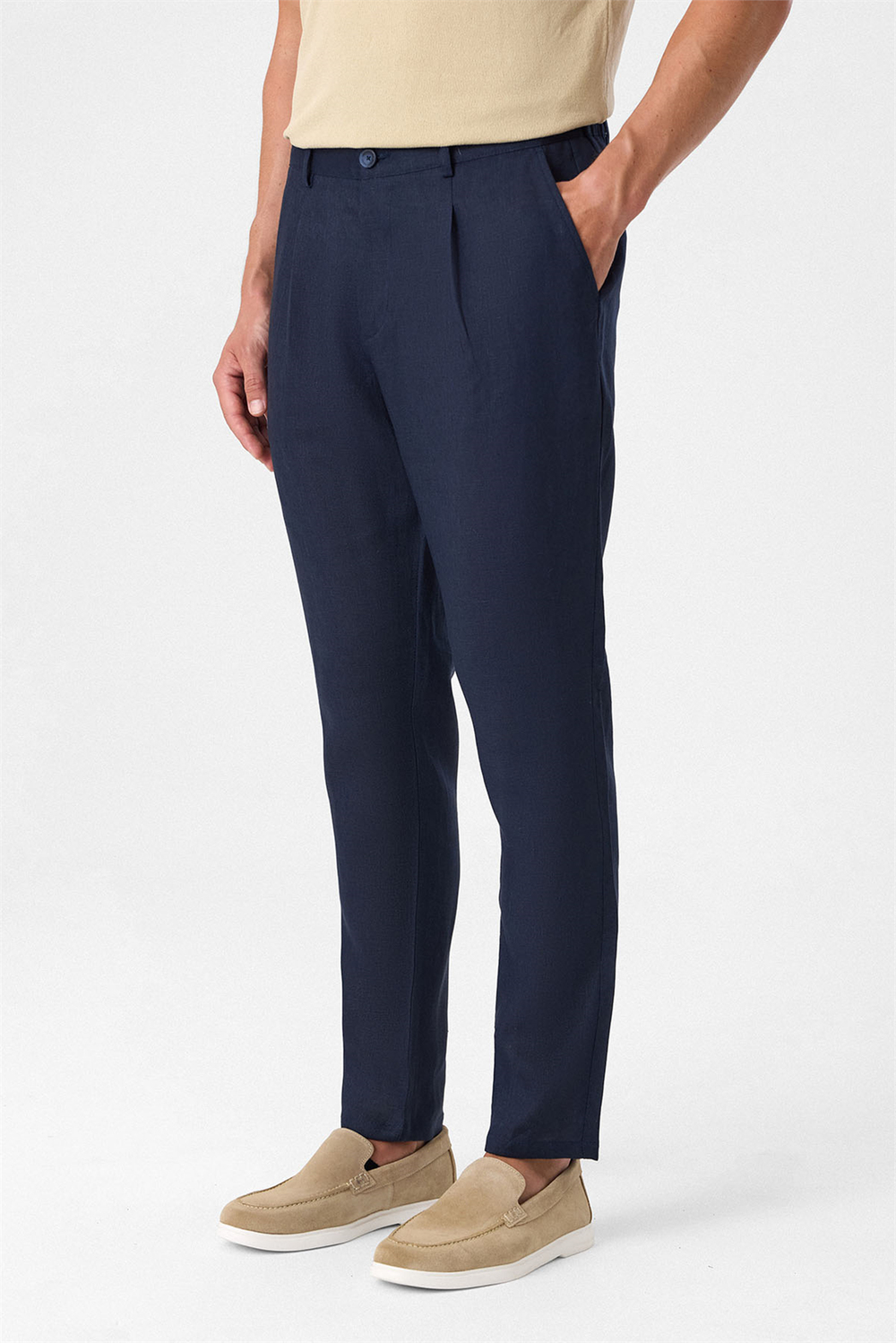 Lacivert Keten Pantolon