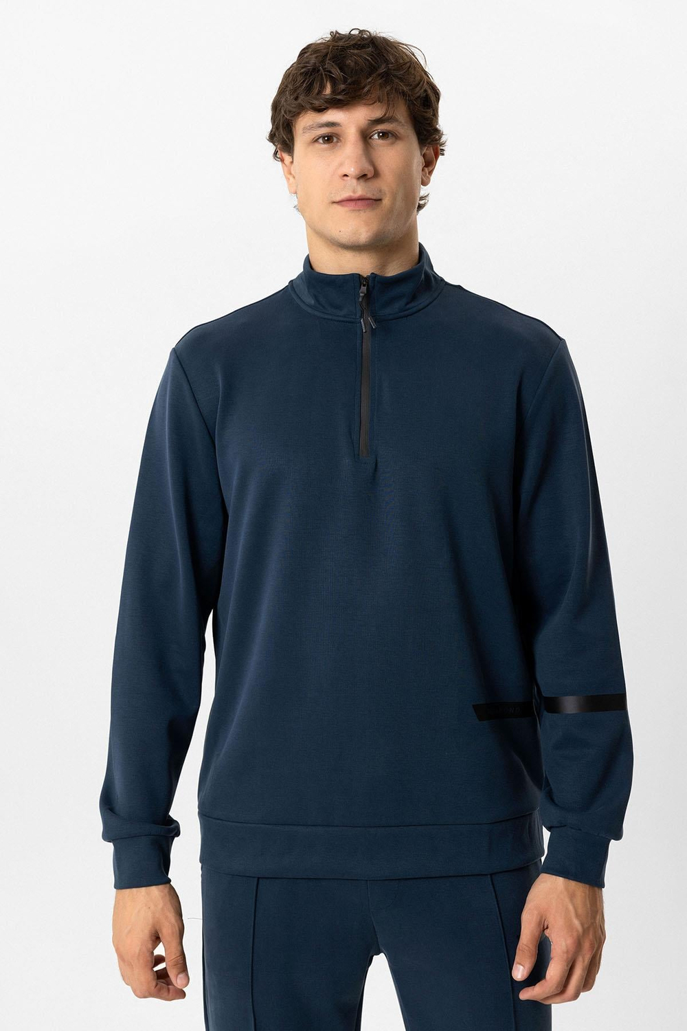 Lacivert Regular Fit Dik Yaka Yarım Fermuarlı Sweatshirt