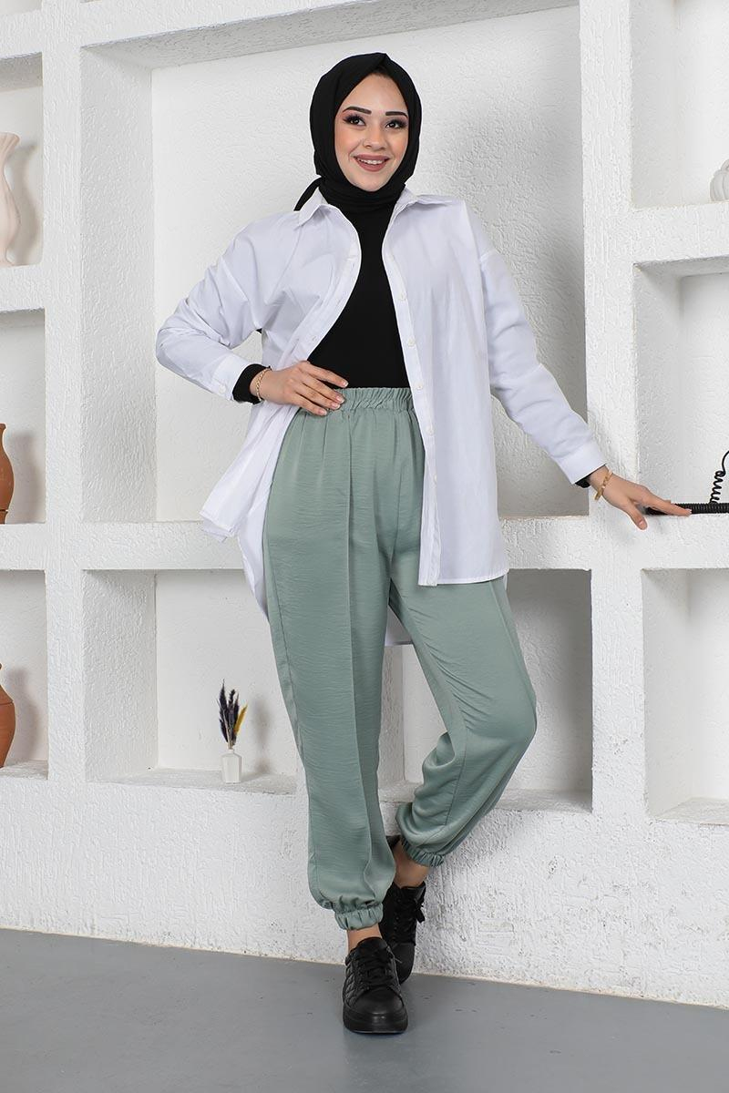 Beli Ve Paçası Lastikli Pantolon Çağla