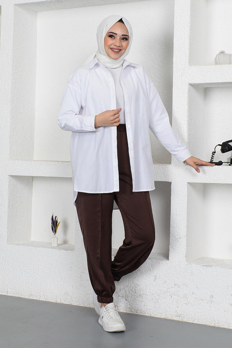 Beli Ve Paçası Lastikli Pantolon Kahve