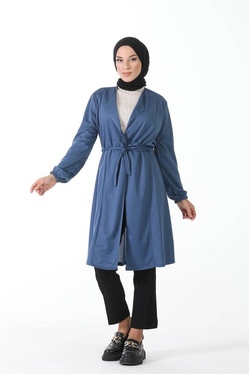 Kuşak Detaylı Kimono İndigo