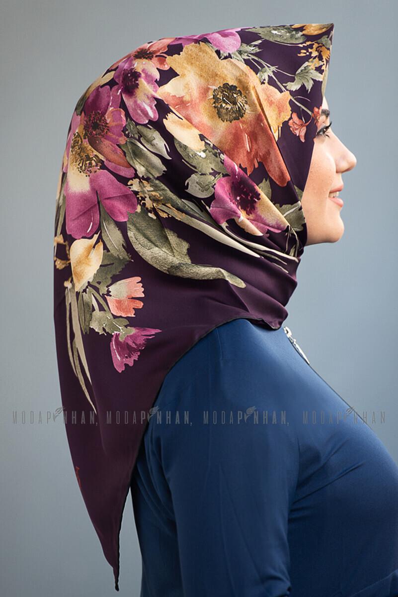 Moda Trend Çiçek Desenli Eşarp Mor