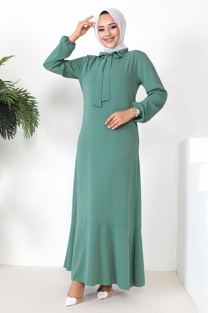 Tesettür Model Elbise Mint Yeşili