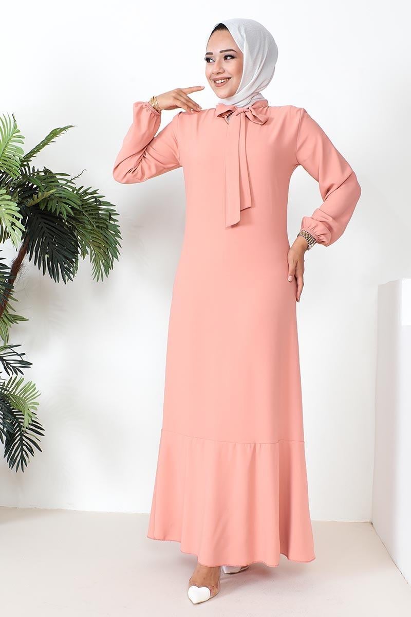 Tesettür Model Elbise Pudra