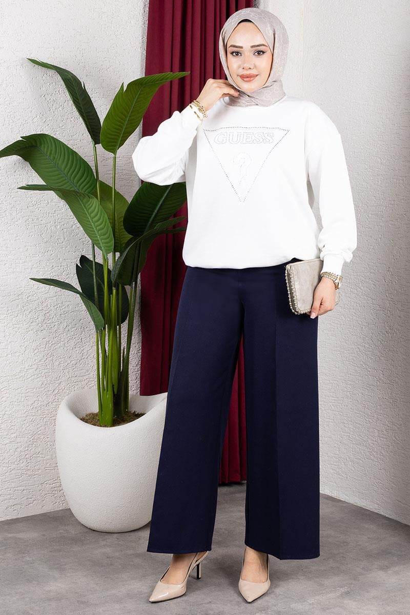Beli Lastikli Bol Paça Pantolon LACİVERT