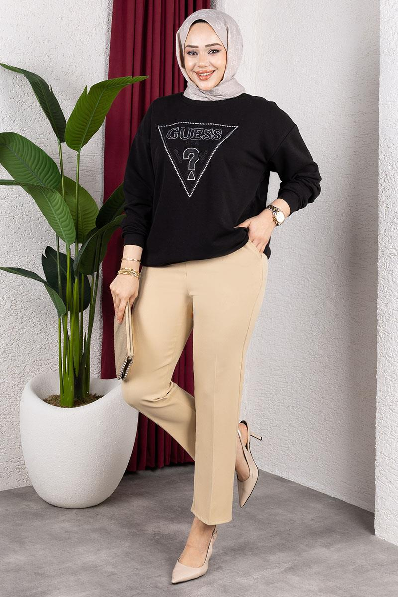 Beli Lastikli Krep Pantolon CAMEL